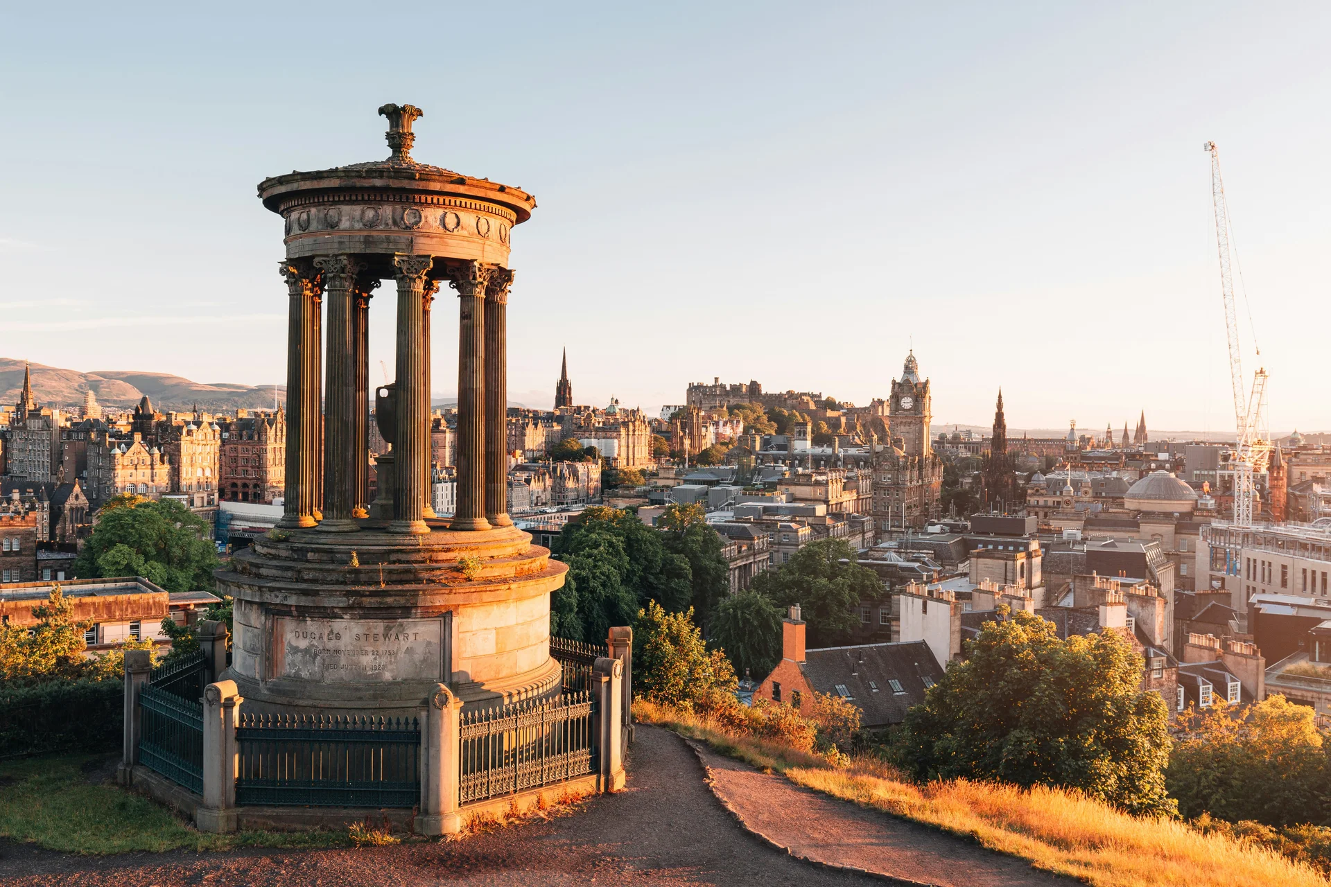 The Dugald Stewart Monument on Calton Hill overlooking Edinburgh