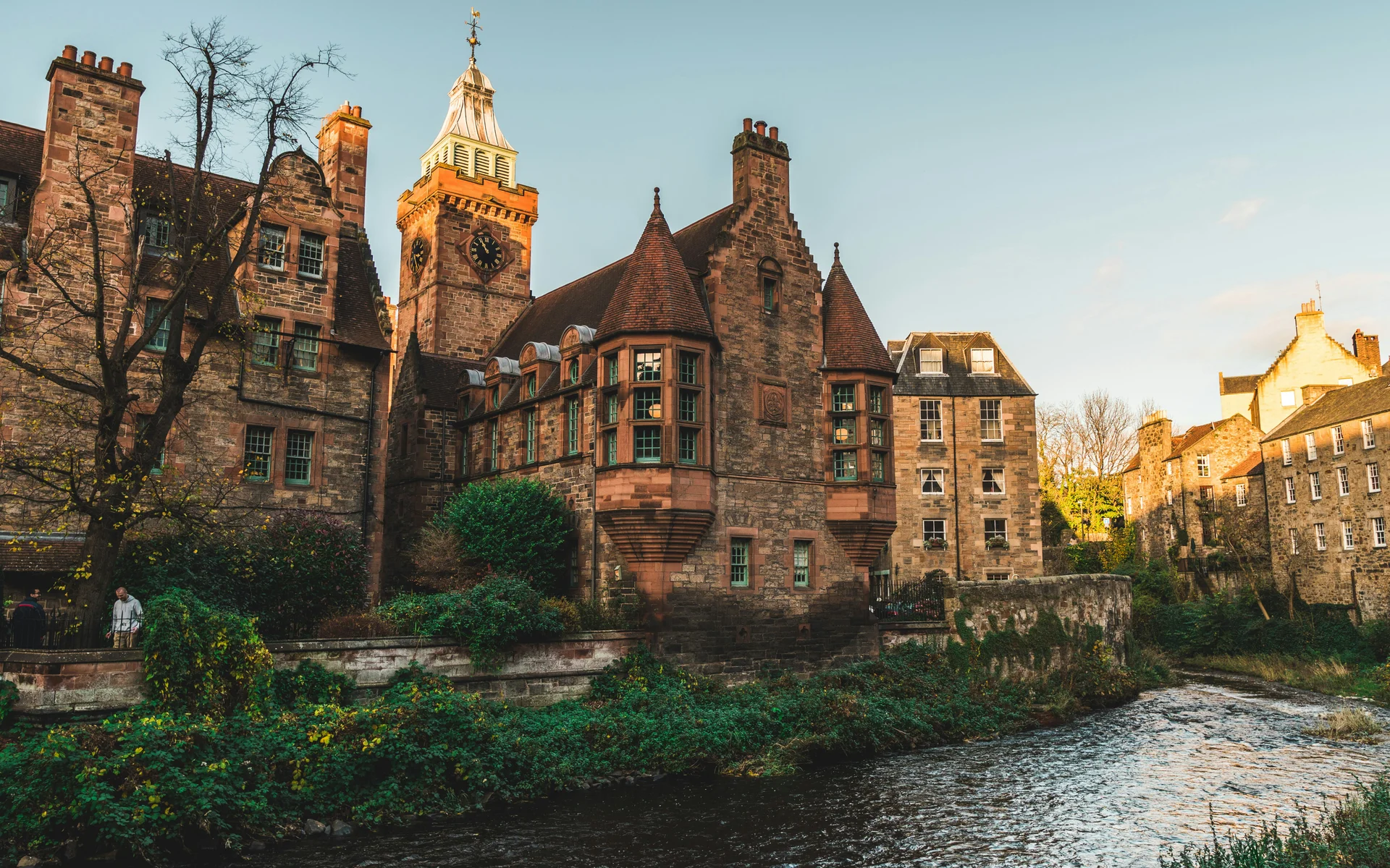 Stone buildings beside the Water of Leith in Dean Village, Edinburgh
